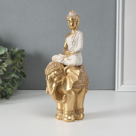 Souvenir Polystone "Buddha Shakyamuni on the Golden Elephant" 11x10x25 cm-1
