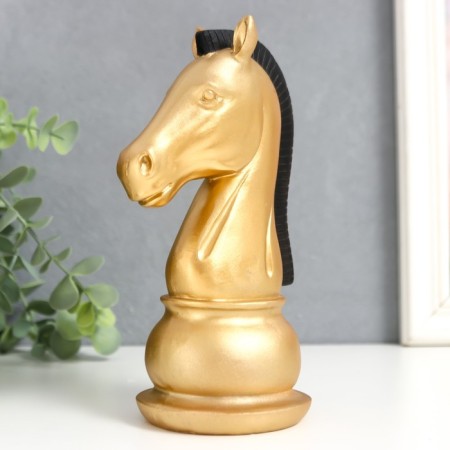 Souvenir Polystone "Chess Figure. Kon" Golden with a black mane of 19.5x10x8 cm-1