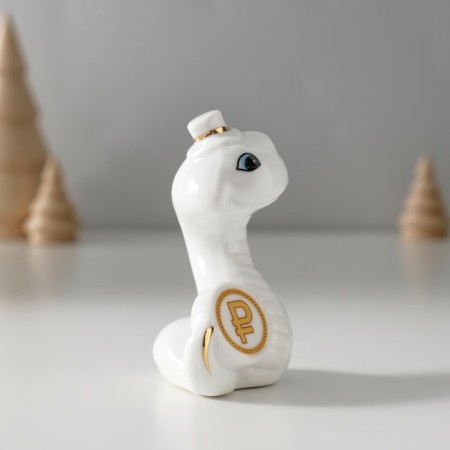 Souvenir ceramics "White snake in a hat, with a coin" with gold 4x6x8.5 cm-2