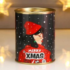 Носки в банке "New year" (внутри носки женские, цвет белый)