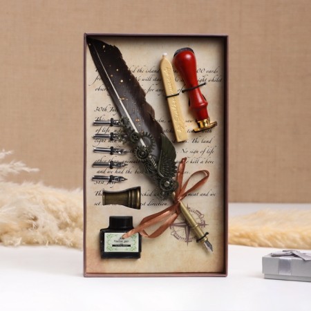 Gift set 5B1 "Steampank": Power pen black, ink, tips, print, wax-1