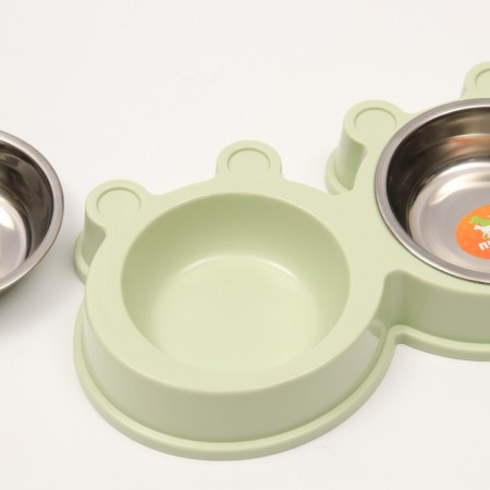 Metal dual bowl on a plastic basis 2 x 400 ml, 28 x 15.5 x 4 cm, green-5