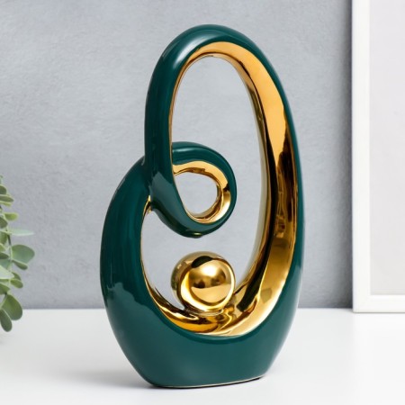 Souvenir Ceramics "Abstraction. Infinity. Ball" dark green with gold 26x17 cm-1