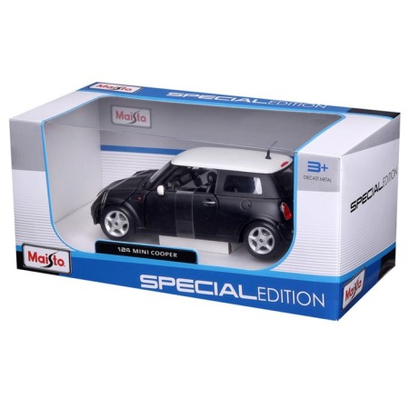 MASTO DIE-CAST Mini Cooper, opening doors, 1:24, black color with a white roof-11