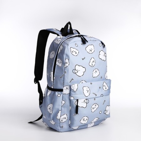 School backpack from textiles on a zipper, 3 pockets, pencil case, blue color-4