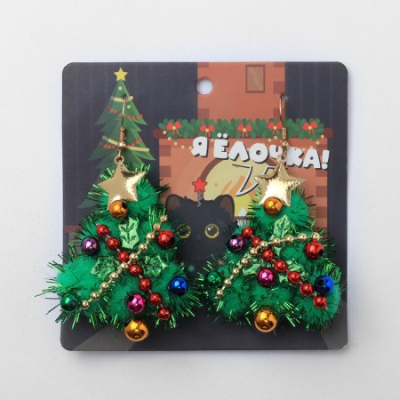 New Year! Earrings "New Year" Christmas tree with a garland, colored in gold-4