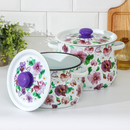Set of pots "Anyutin Eyes", 2 items: 4 l, 5.5 l, enameled covers, induction-1