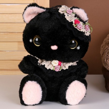 Soft toy "cat" with beads, 22 cm, black color