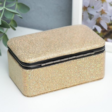 Casket to the leatherette for jewelry "Small squares. Gold" 6x7x12 cm-3