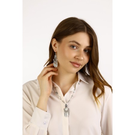Set 2 items: earrings, necklace "India" Flora and fauna, blue color in black silver, 32 cm-2