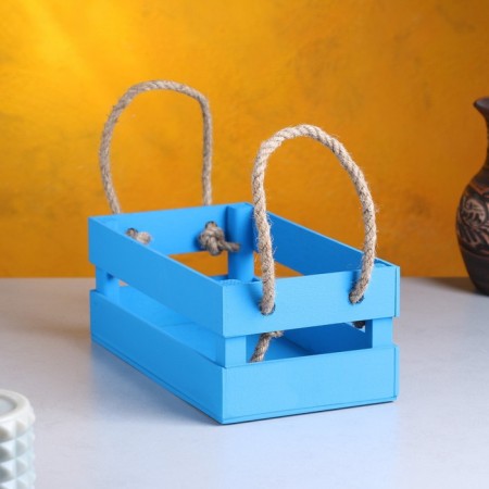 Wooden Kashpo 24.5 × 13.5 × 9 cm "Toroshka light" rheck, handle rope, blue give beautifully-1
