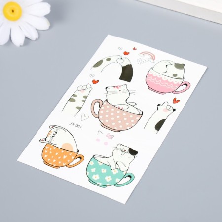 Tattoo on the body color "cats in cups" luminous in the dark 12x7.5 cm-2
