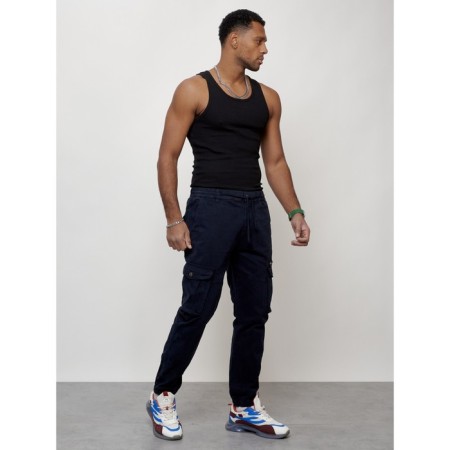 Cargo jeans men, size 46-48, dark blue color-2