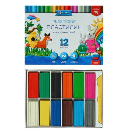 Globus plasticine "Classic", 12 colors, 240 g, recommended by teachers