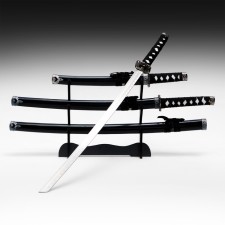 Suv. Product Katana 3V1 on a stand, scabbard wood, black gloss 54/81/100cm, hilt mix