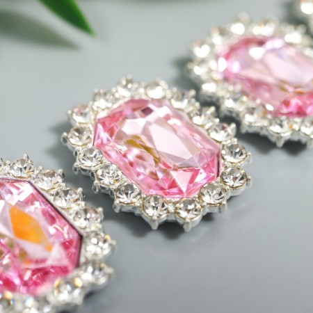 Decor for creativity Metal "Medallion octagonal" pale pink crystal rhinestones 2x1.5cm