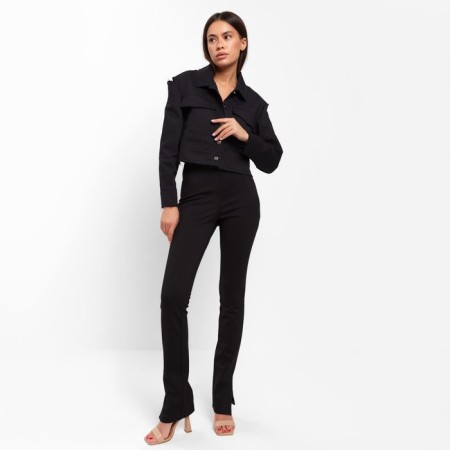 Women's shirt shortened with cuts Mist: Denim R.42, Black-5