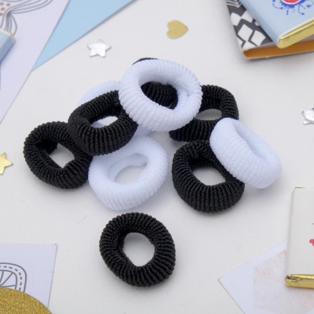 Hair elastic band "Mahrushka" (set of 30 pcs) classic, 2 cm, black white-1