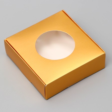 Boxing box, with a window, gold, 10 x 10 x 3 cm-2