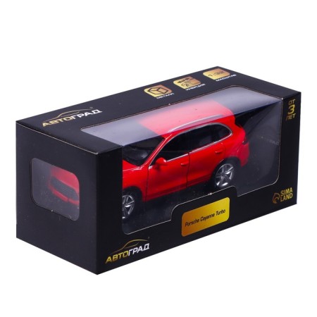 Metal machine Porsche Cayenne Turbo, 1:32, doors, inertia, red color open-4