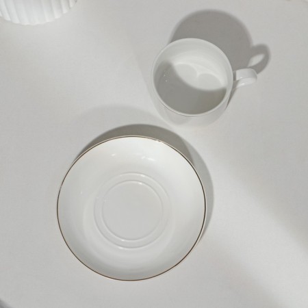 Coffee steam porcelain "Golden Line", 2 items: mug 130 ml, saucer d = 13.5 cm, white color-2