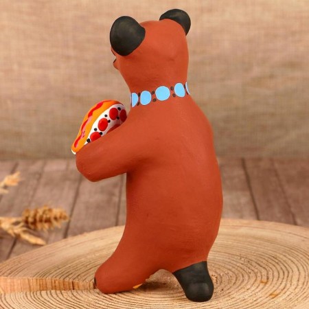Dymkovo toy "Bear with a flower, with a rooster, with harmony", 11 cm, mix-13