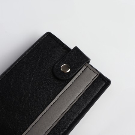 Men's purse on the button, a department for cards, coins, black color-3