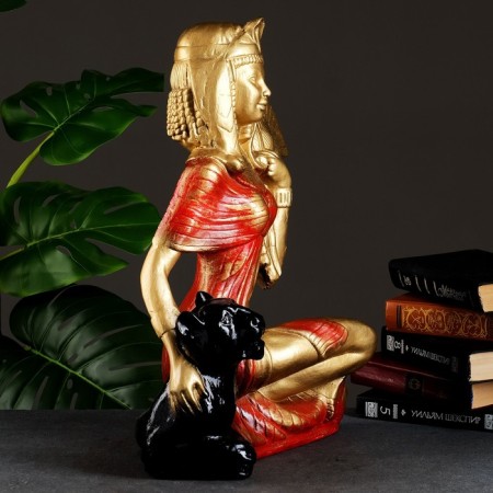 Figure "Cleopatra with a panther sitting large" bronze/red, 21x39x51cm-1