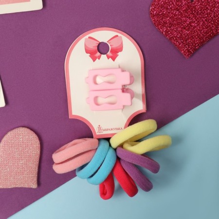Caramel hair set (10 elastic bands 3 cm, 2 clamps 3 cm) infinity, pink