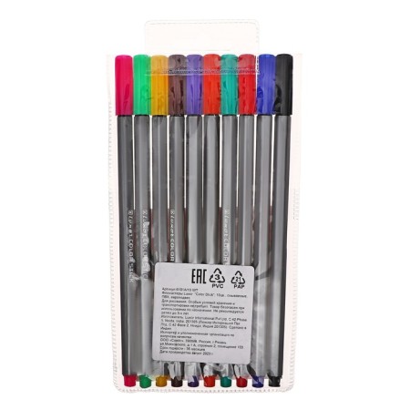 Фломастеры 10 цветов Luxor Color Stick", смываемые, ПВХ, с европодвесом-4