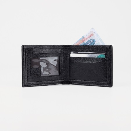 Male purse without fastener, department for bills, for maps, for coins, black color-3