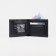 Male purse without fastener, department for bills, for maps, for coins, black color