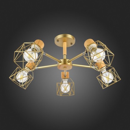 Ceiling EVOLUCE lamp. Sle110402-05. Stelitto. 5x40 watts, E27, 68x68x35 cm, golden color, light wood-10