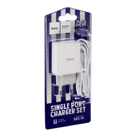 Network charger Hoco C81a, USB - 2.1 a, Lightning 1 m cable, white-3