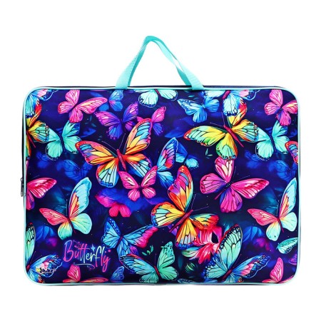 Folder for drawings and drawings A3, 470 x 350 x 75 mm, with handles, textile, PMD 3-20-4 "Neon butterflies" (braid) 71719-1