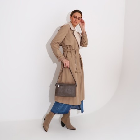 Bag Cross-Bodi with a zipper, khaki color-7