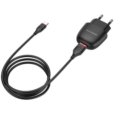 Network charger Borofone BA49A, USB, 2.1 A, Type-C cable, 1 m, black-1