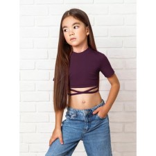 TOP for girls with short sleeves, height 146 cm, burgundy color