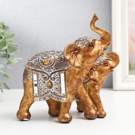 Polystone souvenir "Elephant with an elephant - Popon with patterns and amber" 16.5x10x17.5 cm-3
