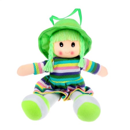 Soft toy "Doll", in a striped dress and hat, Mix color