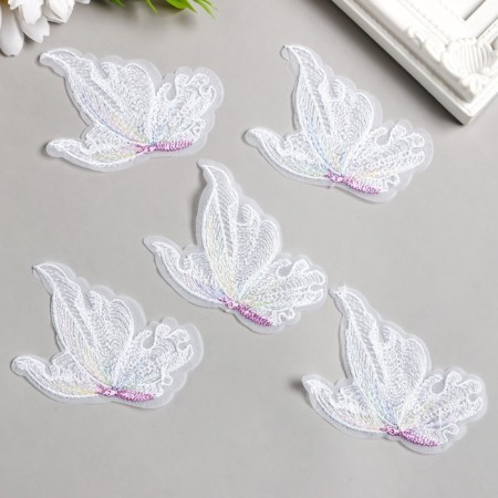 Decor for creativity Textile embroidery "Flight of butterflies" White 7.2x5 cm-1