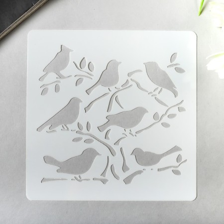 Stencil plastic "Birds on branches" 13x13 cm