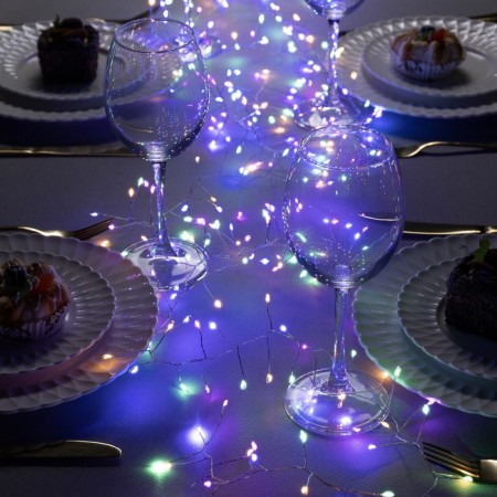 Garland "tinsel" 6 m Rosa, IP20, silver thread, 480 LED, glow of multi, 12 V