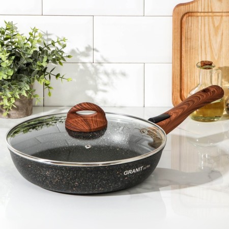 Granit Ultra pan, d = 26 cm, glass cover, removable handle, anti -stick coating