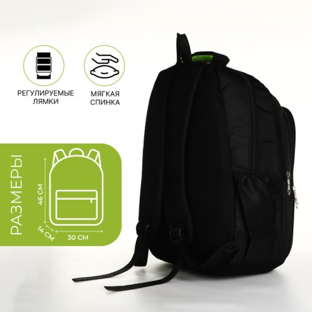 Youth backpack with a zipper, 4 pockets, black/green color-1