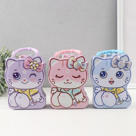 Piggy bank Metal with a lock "Cute cat" mix 7x12x16 cm