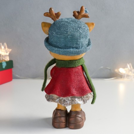 Souvenir of the polystone "deer in a blue hat with a Christmas tree" 8x7.5x18.5 cm-2