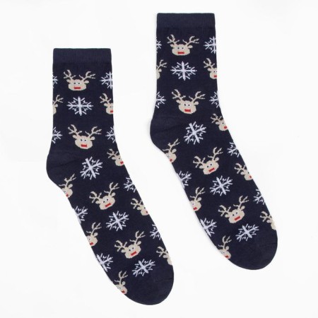 Male socks "Deer and snowflakes" Blue color, size 27