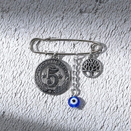 Brooch - Pin "Happy Coin", length 3.5 cm-2