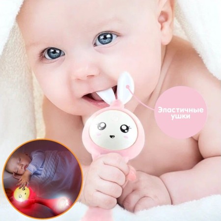 Musical “Bunny” rattles, glow, elastic ears, pink color, crush me-2